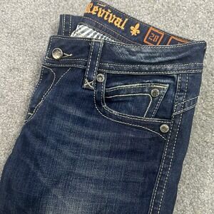 Rock Revival Women's 28 Pat Straight Rhinestone Embellish Jeans Dark Wash Buckle